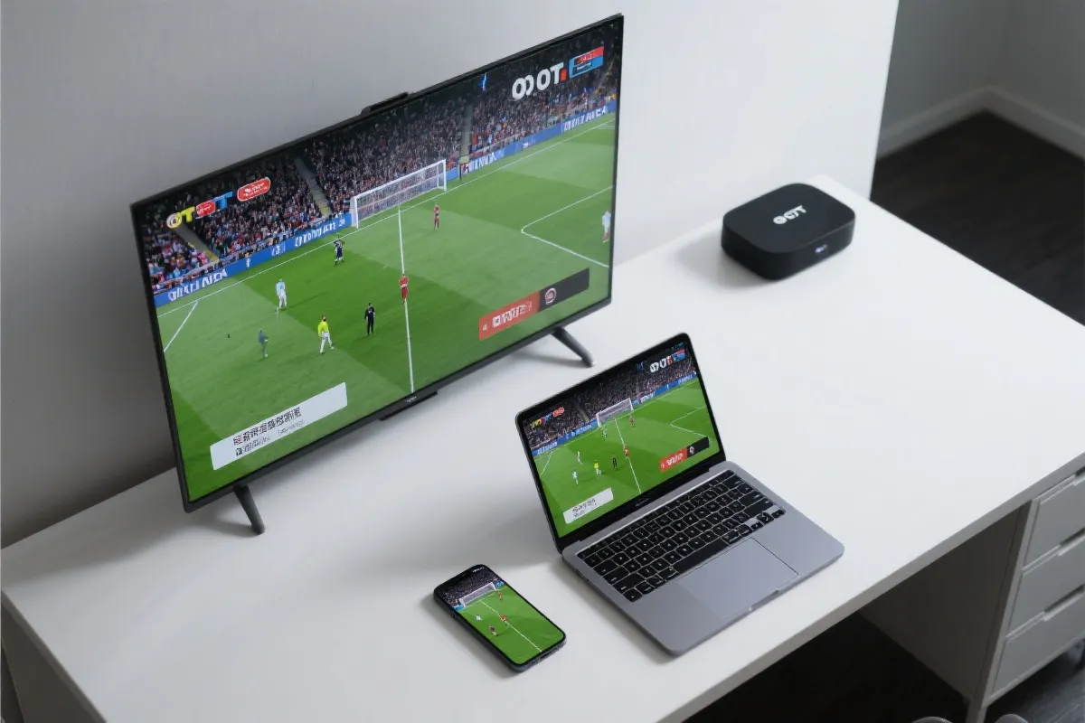 观赛方案对比：电视、盒子、手机与笔记本电脑在同一桌面上对比画质与延迟